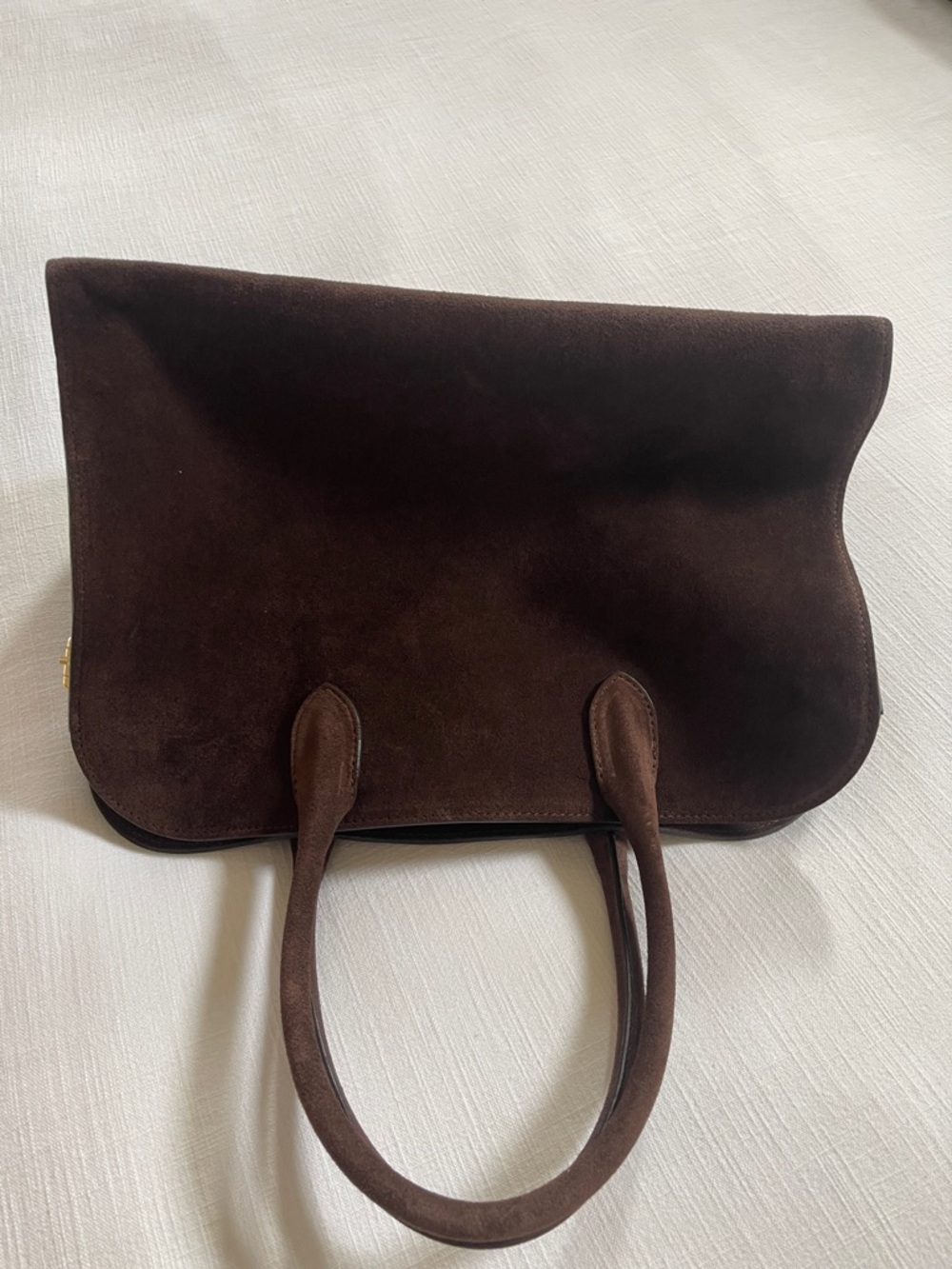 Structured Dark Brown Suede Satchel Handbag - Picture 2 of 7